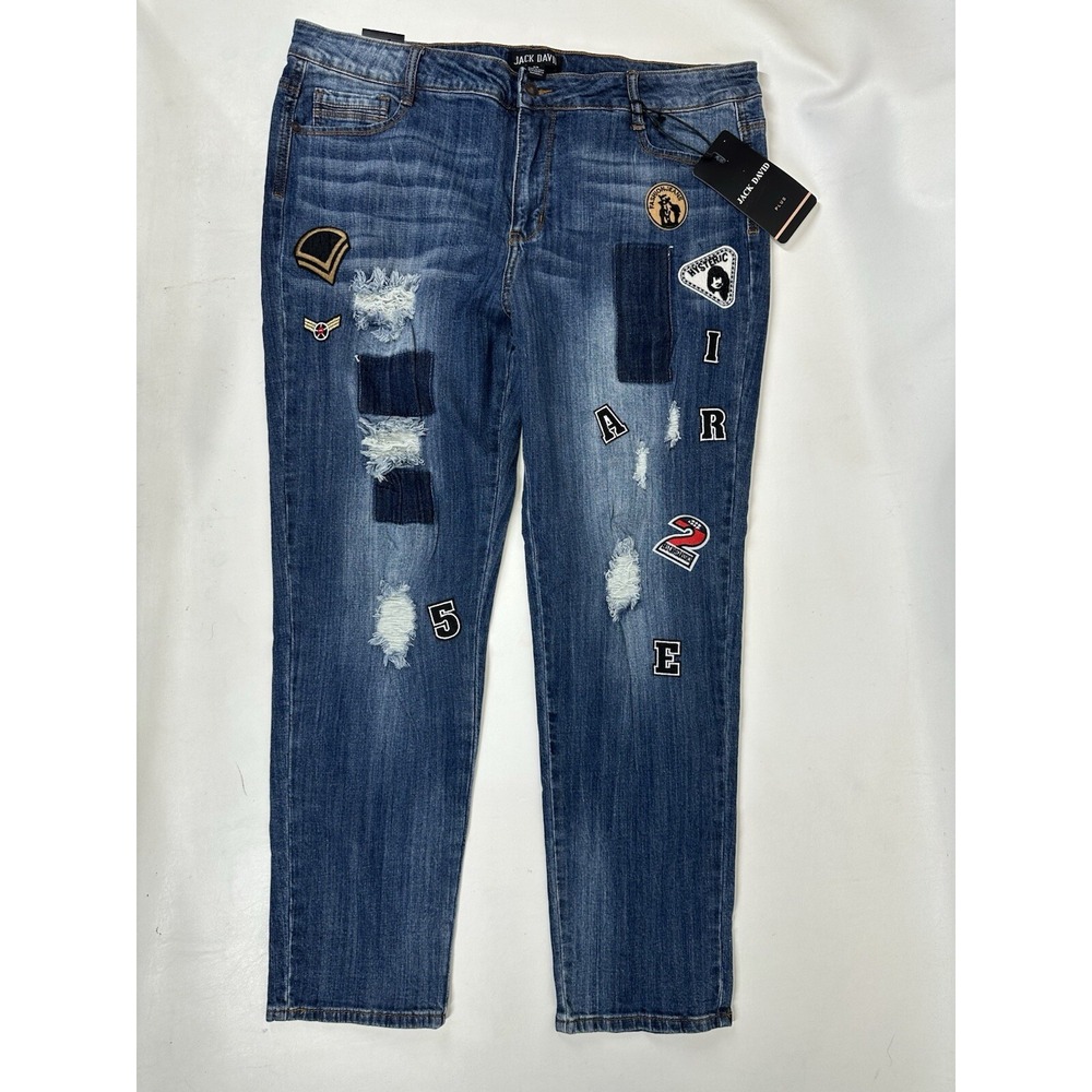 Jack David‎ Jeans Patches Distressed Women's Size 24 Taper leg NWT
